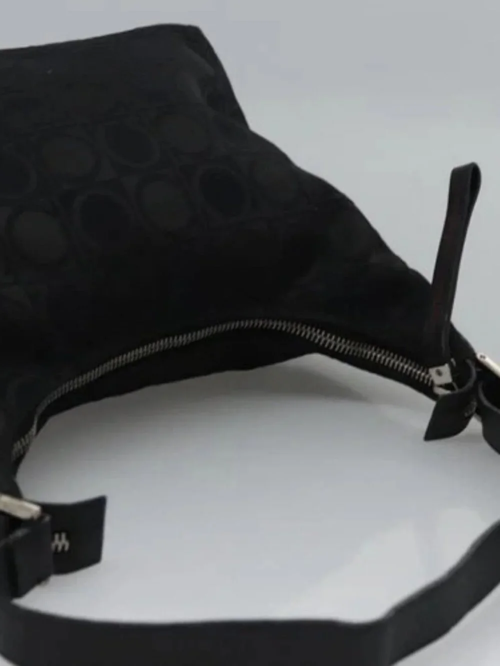 Salvatore Ferragamo Gancini Shoulder Bag Canvas Black Silver Auth bs23336